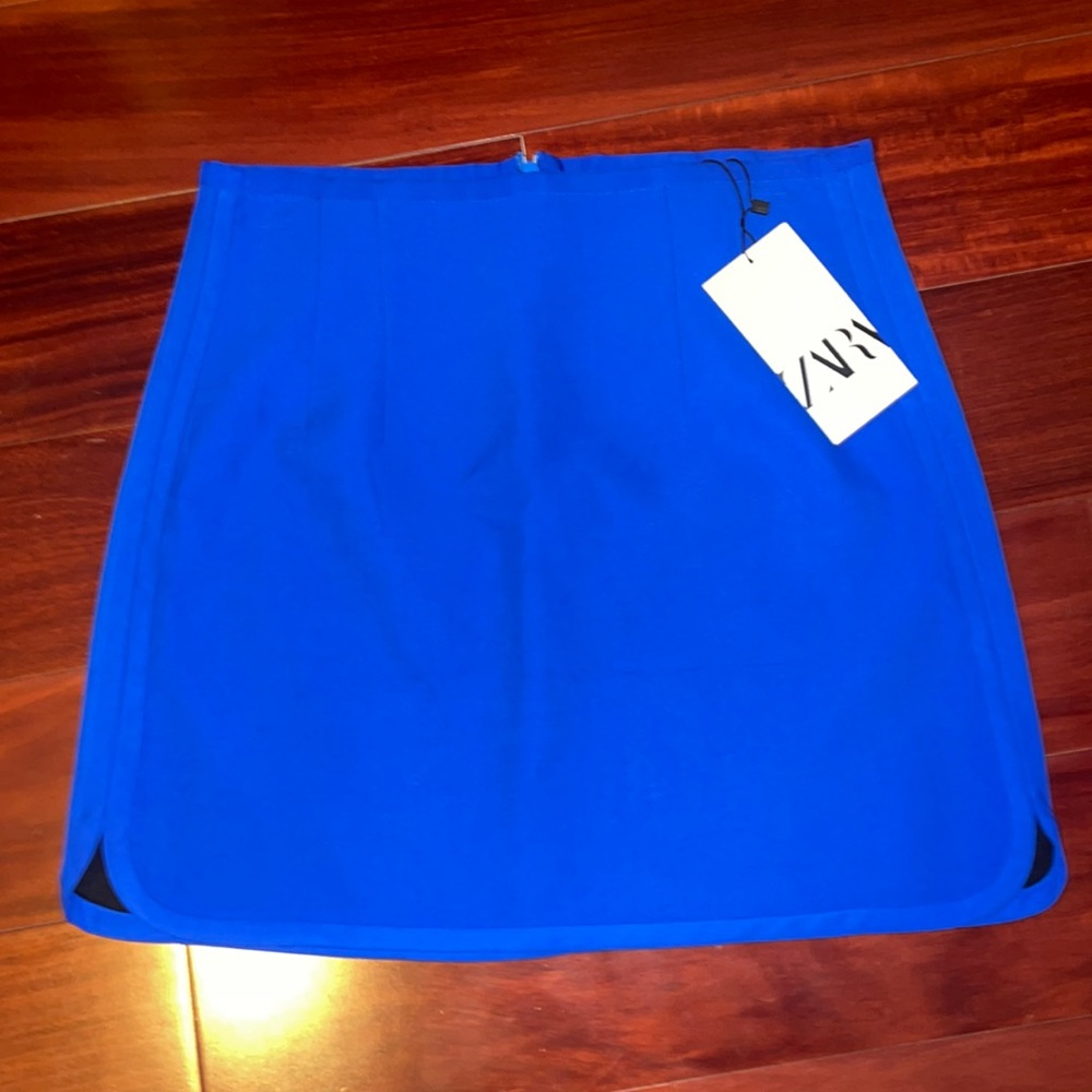 New ZARA SHORT SATIN EFFECT BLUE MINI SKIRT SIZE S 2143/248/420 - Picture 3 of 16